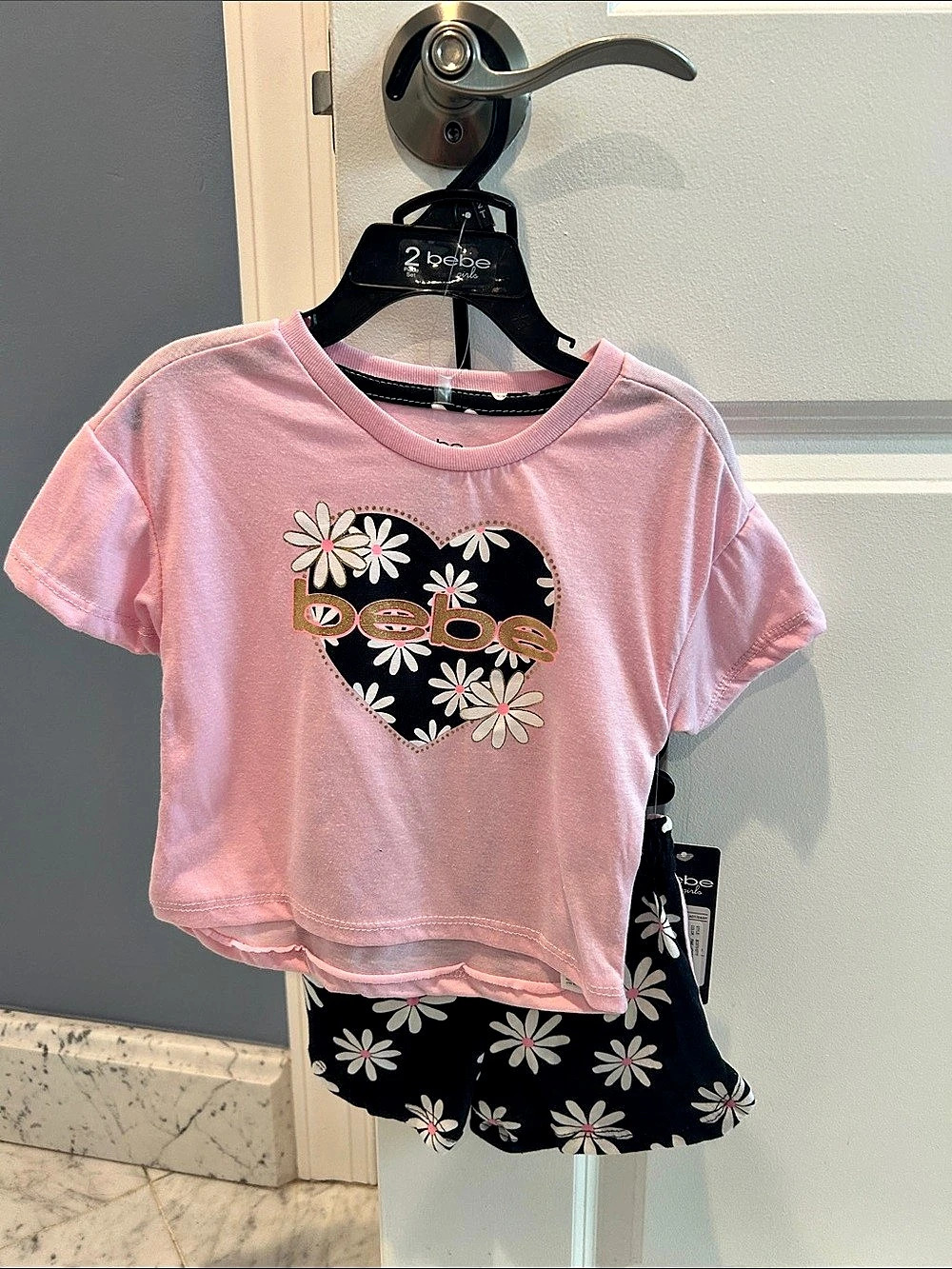 Bebe girls Pink Lady Daisy Floral Matching Set Pink Girls Large NWT